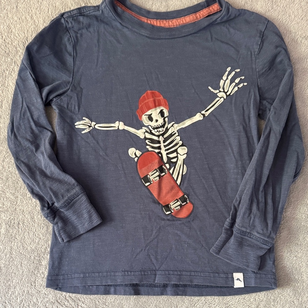 Tommy Bahama Kids Long Sleeve Tee with Skeleton Skateboard Graphic - Blue